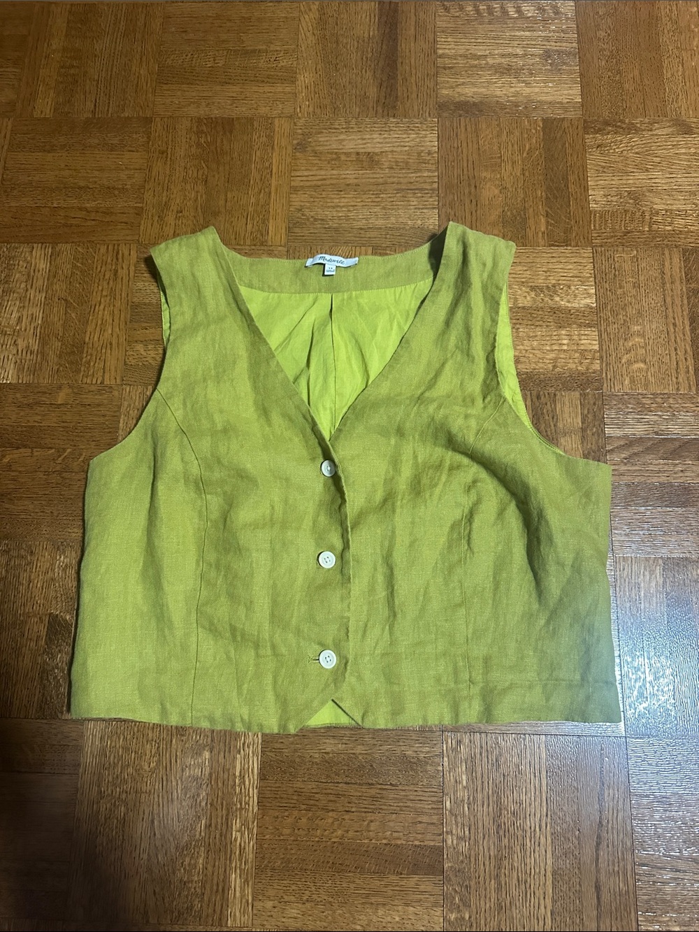 Madewell Lime Green Linen-Blend Button Front Vest